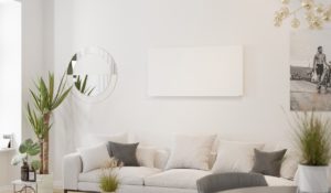Painéis brancos Herschel Comfort instalados na sala de estar