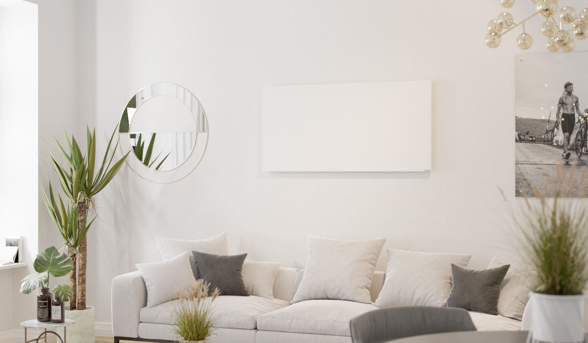 Painéis brancos Herschel Comfort instalados na sala de estar
